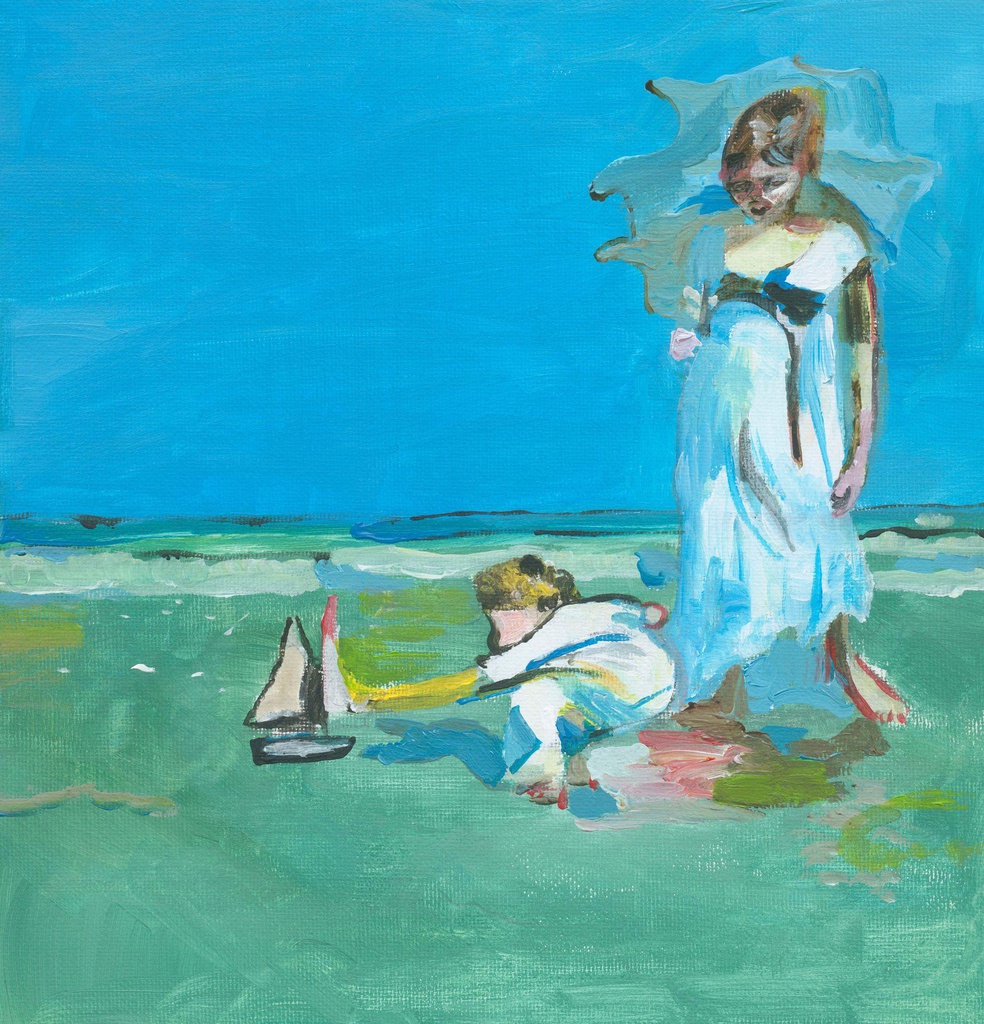 Schilderij met titel 'Vrouw met kind bij de zee'