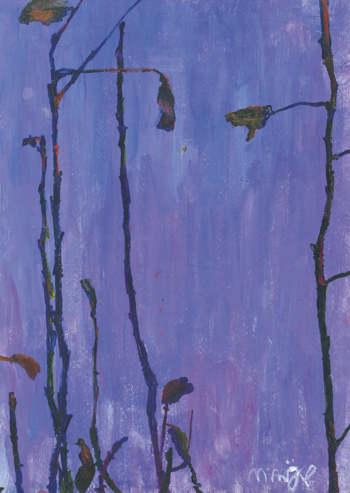 Schilderij met titel 'Takken met paarse achtergrond'