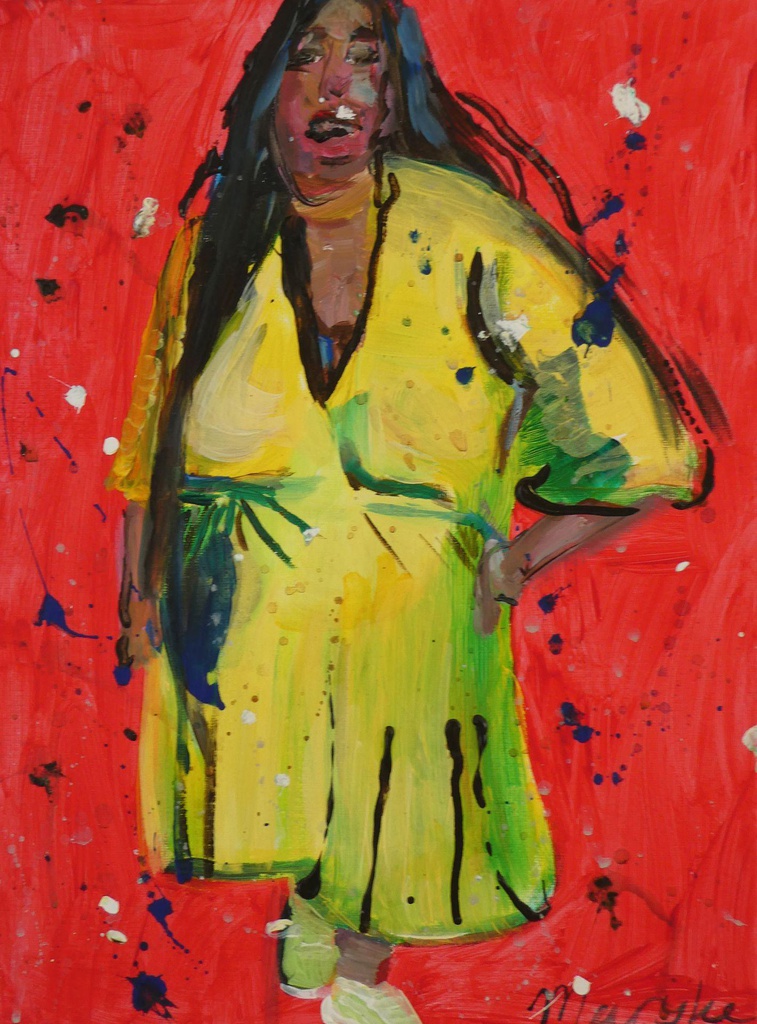 Schilderij met titel 'Vrouw in gele jurk'